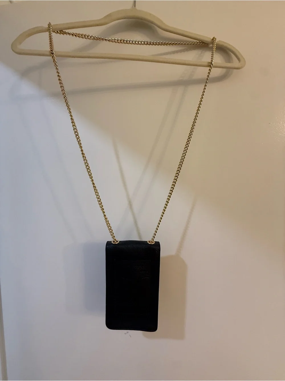 Coach Black Crossgrain Leather Phone Crossbody Gold Chain